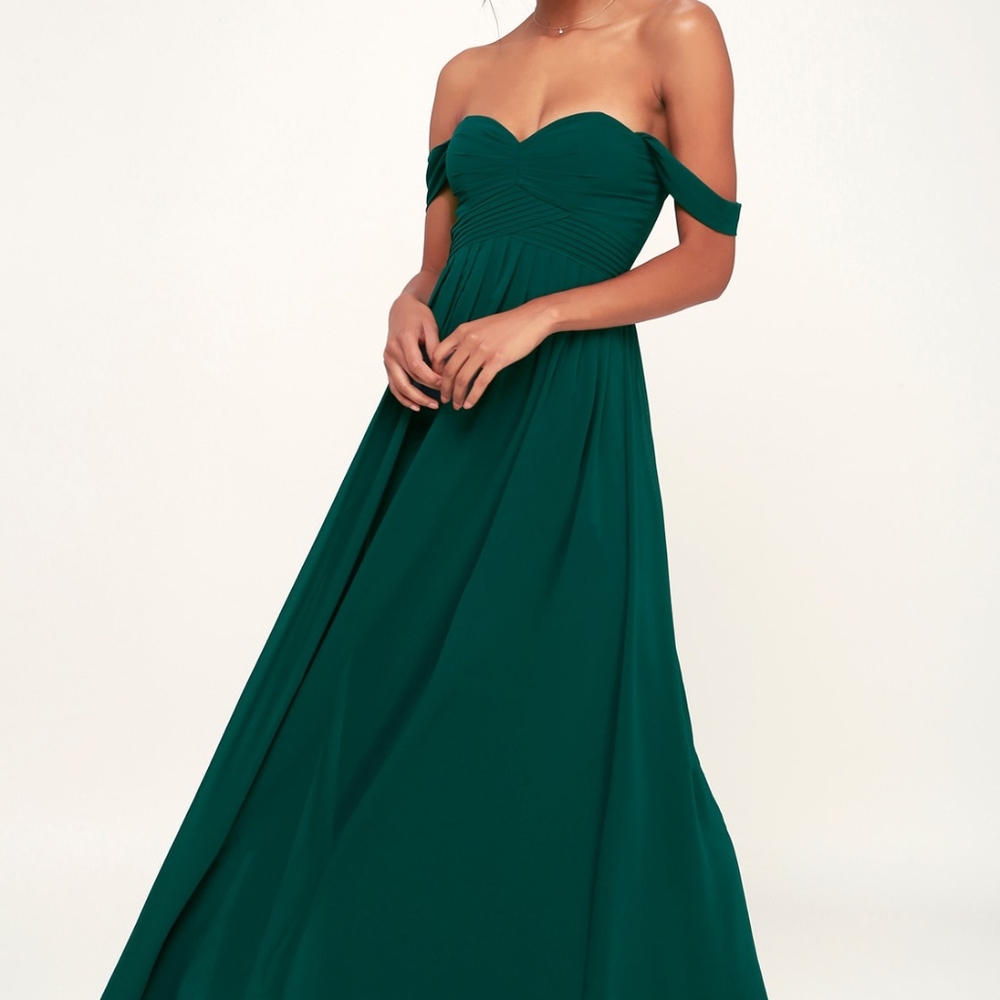NWT- Forest Green Off-the-Shoulder Maxi